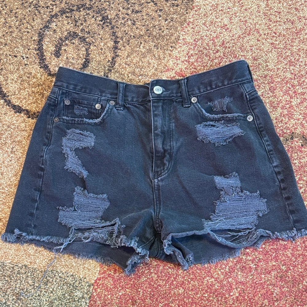 Black high rise jean mom short